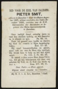 Bidprentje voor Pieter Smit 1807-1880